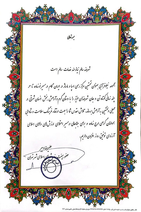 تقدیرنامه شورای اسلامی شهر تهران -